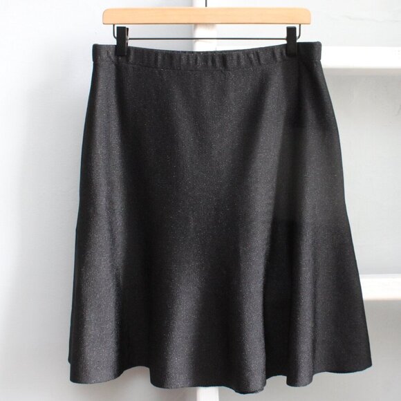 St. John Women's Black Caviar Shimmer Wool Blend Knit A-Line Skirt Size 10 NWT - Picture 2 of 7